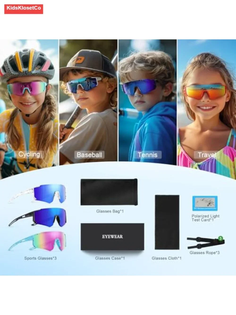 3PK Kids Sunglasses Youth Baseball Sports Cycling Goggles UV Protection